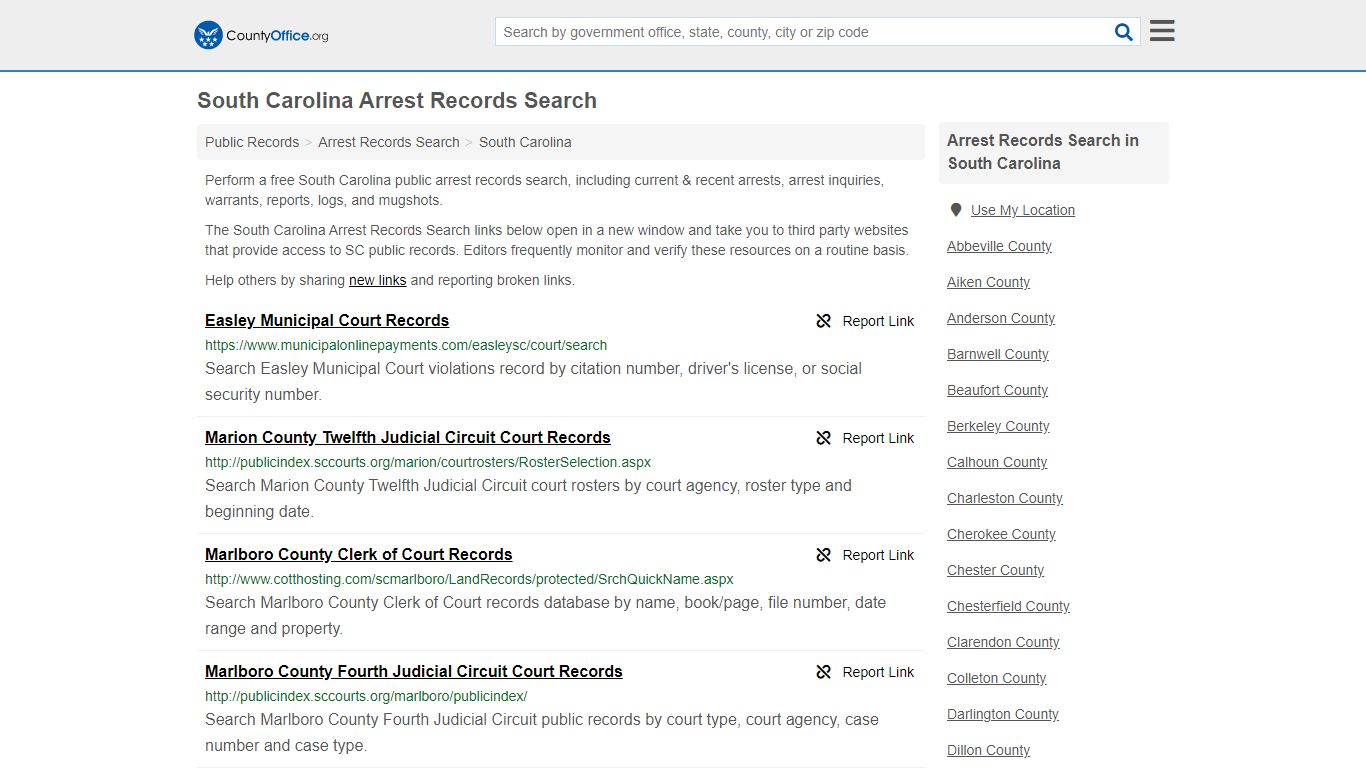 Arrest Records Search - South Carolina (Arrests & Mugshots) - County Office